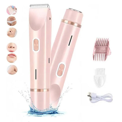 Electric Rerchargeable Lady Razor Double-Headed Waterproof Bikini Trimmer Shaver 2-In-1 Body and Facial Hair Removal Trimmer