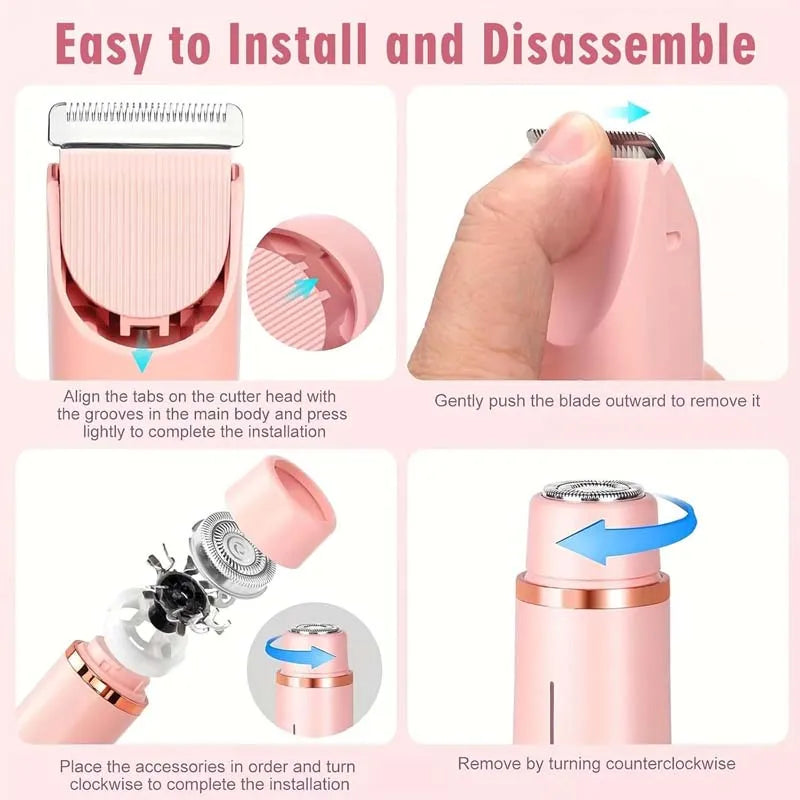 Electric Rerchargeable Lady Razor Double-Headed Waterproof Bikini Trimmer Shaver 2-In-1 Body and Facial Hair Removal Trimmer