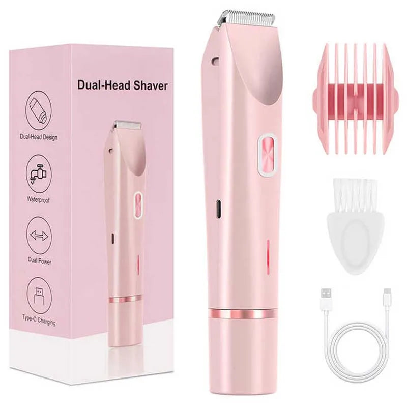 Electric Rerchargeable Lady Razor Double-Headed Waterproof Bikini Trimmer Shaver 2-In-1 Body and Facial Hair Removal Trimmer