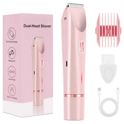 Electric Rerchargeable Lady Razor Double-Headed Waterproof Bikini Trimmer Shaver 2-In-1 Body and Facial Hair Removal Trimmer