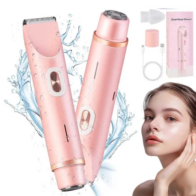 Electric Rerchargeable Lady Razor Double-Headed Waterproof Bikini Trimmer Shaver 2-In-1 Body and Facial Hair Removal Trimmer